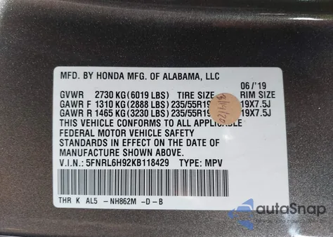 2019 Honda Odyssey Elite z USA, uszkodzony, nr VIN 5FNRL6H92KB118429